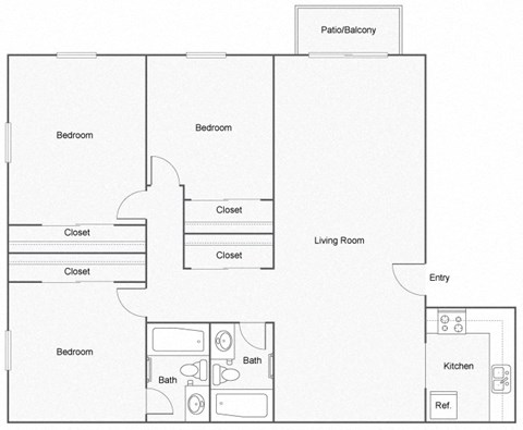 3 Bedroom 2 Bath Floor Plan at Summit East Nashville, Nashville, TN, 37217
